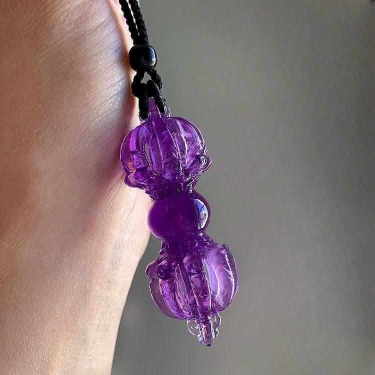 A Fusion of Tibetan Power and Crystal Energy Amethyst Vajra Necklace