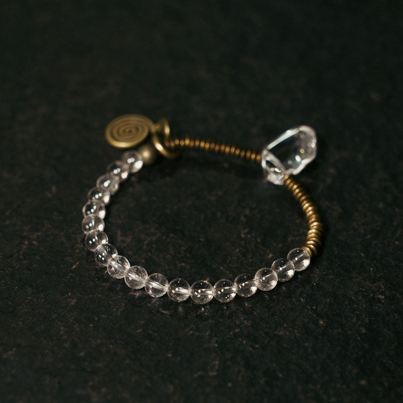 Tibetan Clear Crystal Quartz with Brass Bracelet– Elegance in Harmony Ⅱ