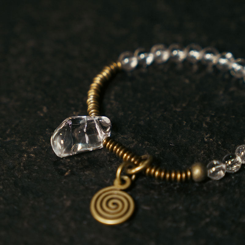 Tibetan Clear Crystal Quartz with Brass Bracelet– Elegance in Harmony Ⅱ