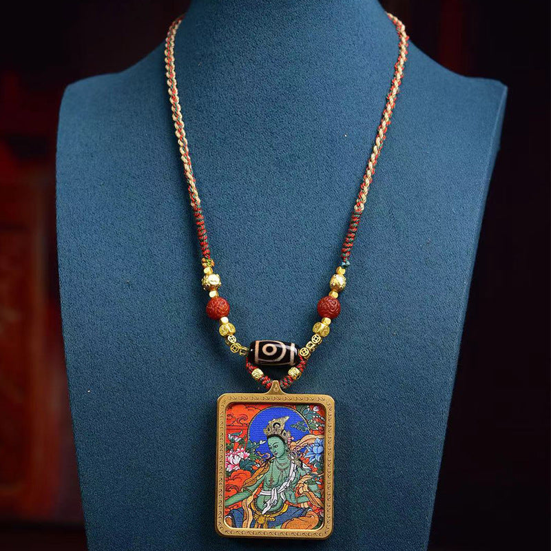 Tibetan Green Tara Thangka Necklace: Spiritual Harmony & Feng Shui Energy