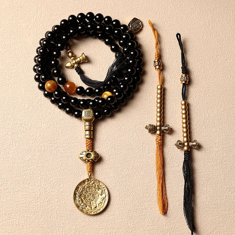 Tibetan 108 Black Onyx Mala Bracelet(Necklace)