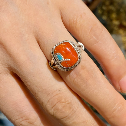 Tibetan Handmade Turquoise, Coral, Beeswax, Dzi ring (adjustable)