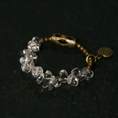 Tibetan Clear Crystal Quartz with Brass Bracelet