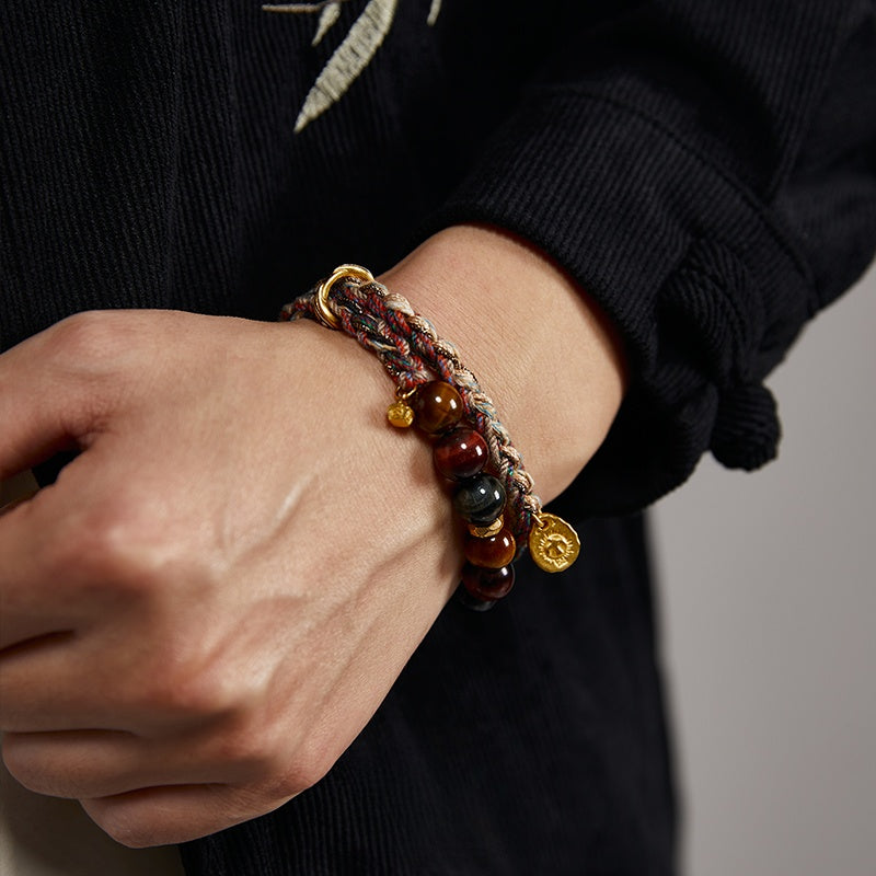 Tibetan Energy Bracelet: Tiger's Eye & Silver Talisman