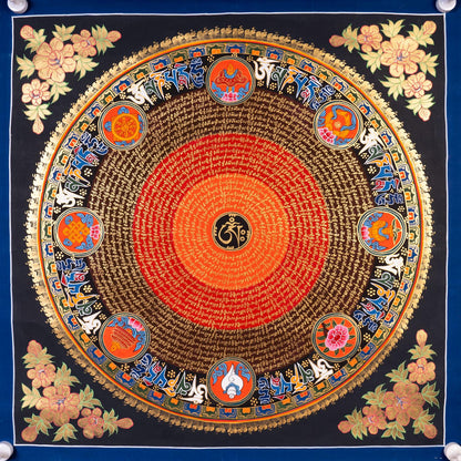 Tibetan Six-Syllable Mantra Thangka Art (70x70cm): A Sacred Hand-Painted Masterpiece