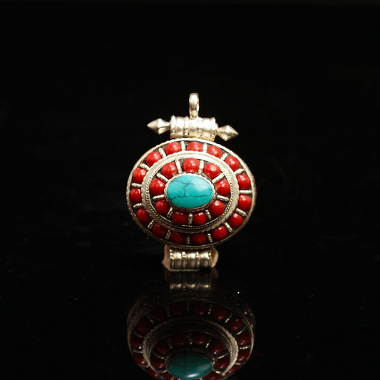 Handcrafted Tibetan Turquoise Silver Pendant(GaWu Box) Necklace