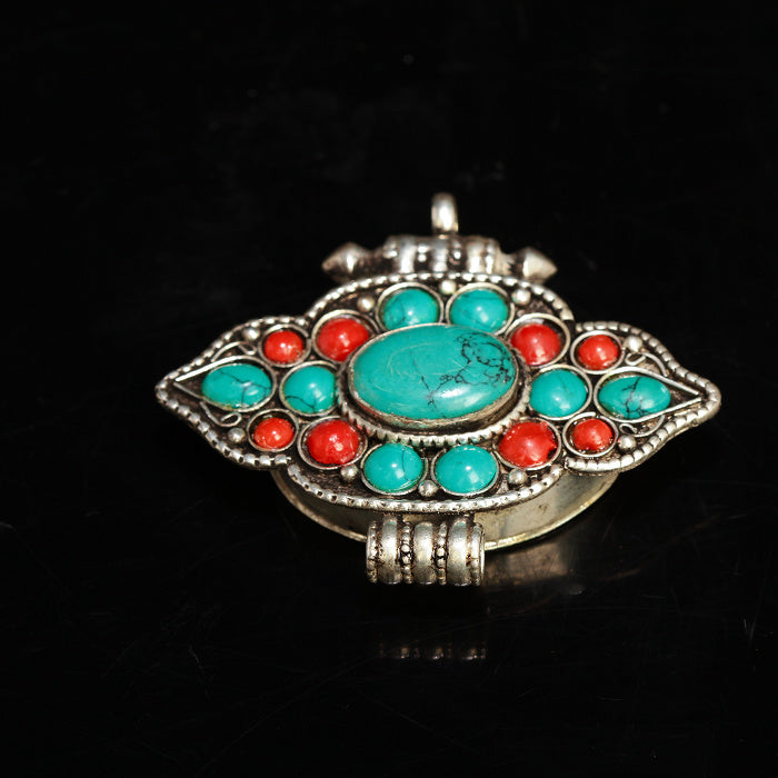 Handcrafted Tibetan Turquoise Sterling Silver Pendant Necklace