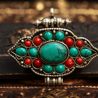 Handcrafted Tibetan Turquoise Sterling Silver Pendant Necklace