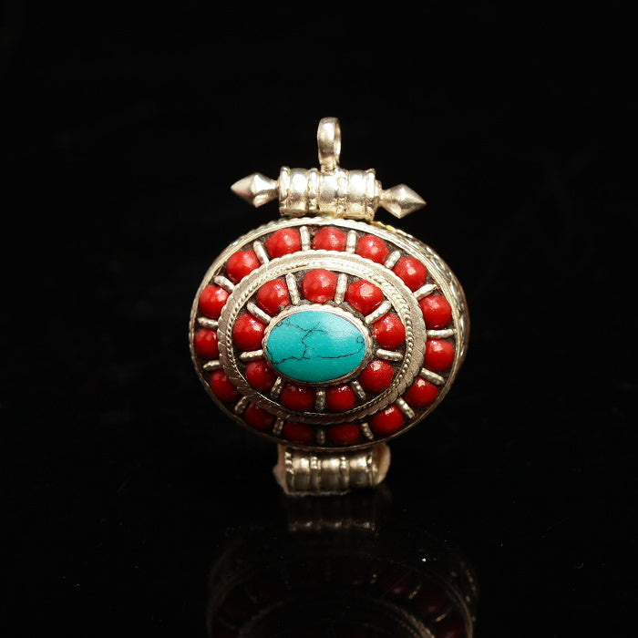 Handcrafted Tibetan Turquoise Silver Pendant(GaWu Box) Necklace