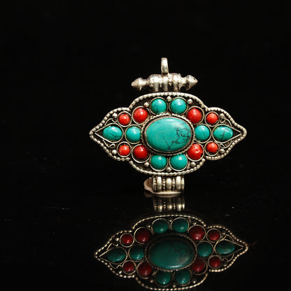 Handcrafted Tibetan Turquoise Sterling Silver Pendant Necklace